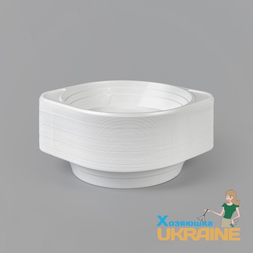 Тарелка одноразовая пластиковая глубокая белая 500 мл РР (100 шт/уп)